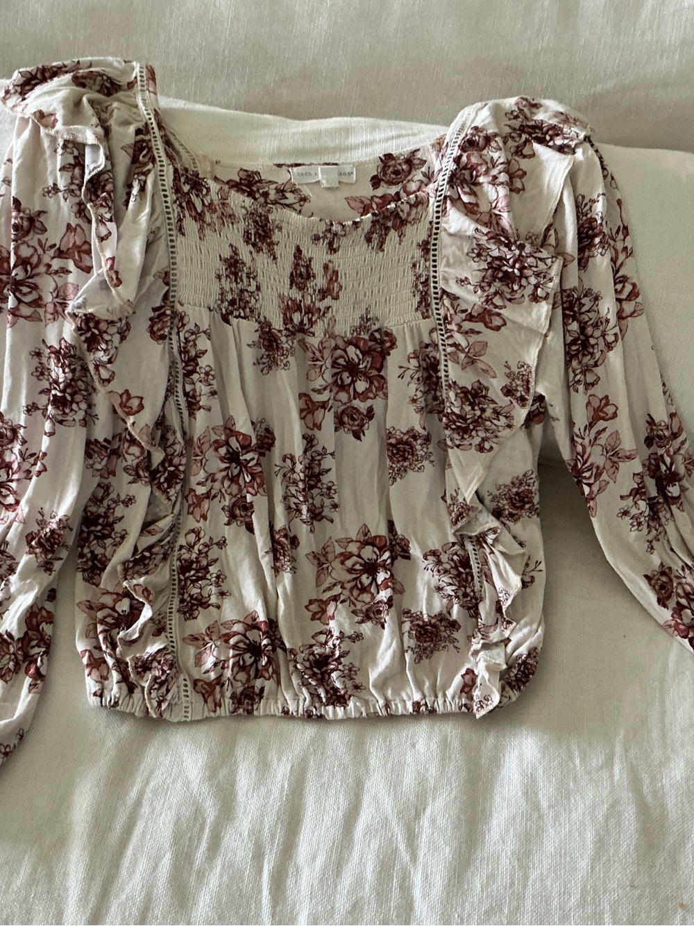 Coco + Jameson Floral Smocked Ruffle Blouse Boho Cottagecore Size L